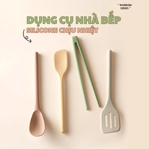 SET DỤNG CỤ BẾP SILICONE CHỊU NHIỆT CAO CẤP KÈM GIÁ TREO TỪ TÍNH 4 MÓN