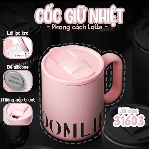 CỐC GIỮ NHIỆT CÓ QUAI CẦM TÍCH HỢP ỐNG LỌC TRÀ LÕI THÉP KHÔNG GỈ 316L CAO CẤP GOOM