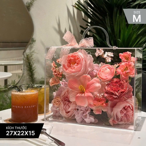 [QUÀ TẶNG] Hộp hoa lụa trong suốt nghệ thuật quà tặng thiết kế thủ công cao cấp