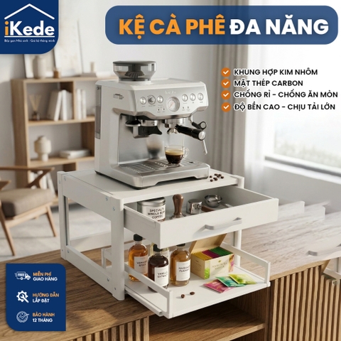 [iKede] Kệ BAR đa năng để máy pha cà phê, máy in hai tầng có ngăn kéo và khay trượt tiện lợi