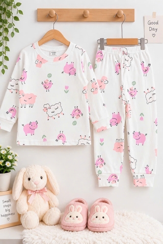 BỘ COTTON CỘC TAY IN TRÀN BÉ GÁI 1-5Y (NHIỀU HỌA TIẾT)