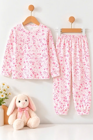 BỘ COTTON DÀI TAY IN TRÀN BÉ GÁI 6-14Y