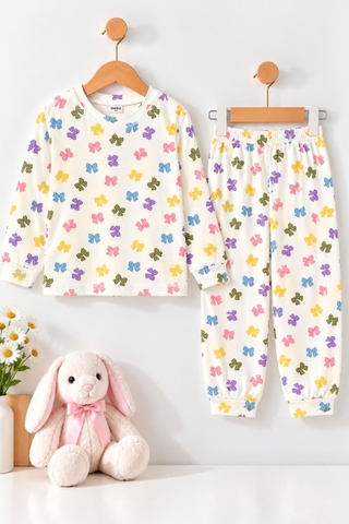 BỘ COTTON DÀI TAY IN TRÀN BÉ GÁI 6-14Y
