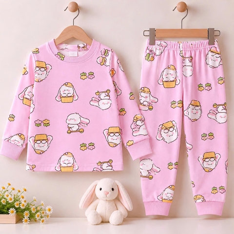 BỘ COTTON DÀI TAY IN TRÀN HÌNH BÉ GÁI 1-5Y