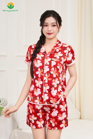 Bộ Pijama lụa nữ quần đùi áo cộc tay