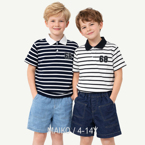 ÁO POLO CỘC TAY SỌC KẺ BÉ TRAI 4-14 TUỔI