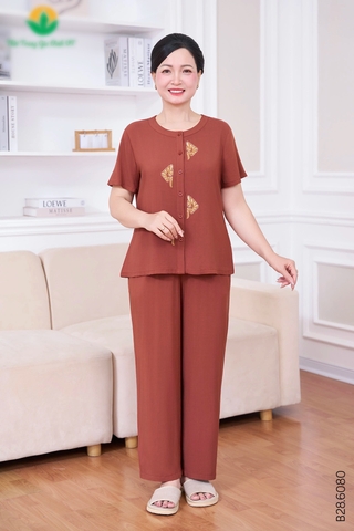 Bộ lanh trung niên quần dài áo cộc tay