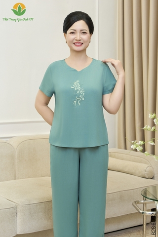 Bộ lanh trung niên quần dài áo cộc tay