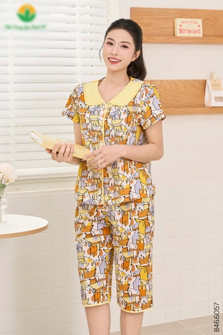 Bộ cotton rayon nữ quần lửng áo cộc tay