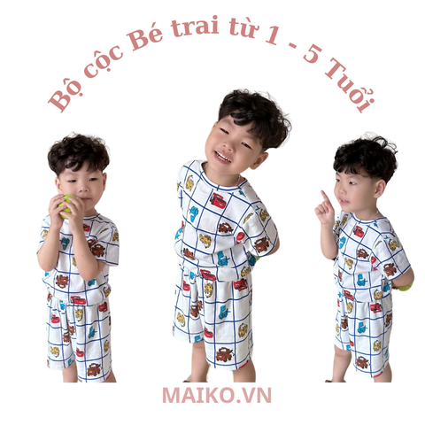 Bộ cotton cộc tay in tràn BÉ TRAI 80-120