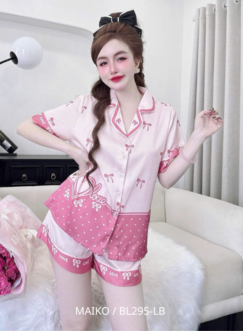 BỘ LỤA TƠ TẰM QUẦN ĐÙI ÁO CỘC TAY IN NƠ M/L/XL
