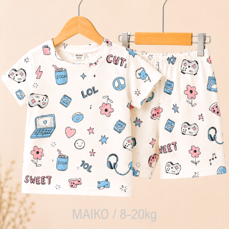 BỘ COTTON CỘC TAY IN TRÀN BÉ GÁI 1-5Y (NHIỀU HỌA TIẾT)