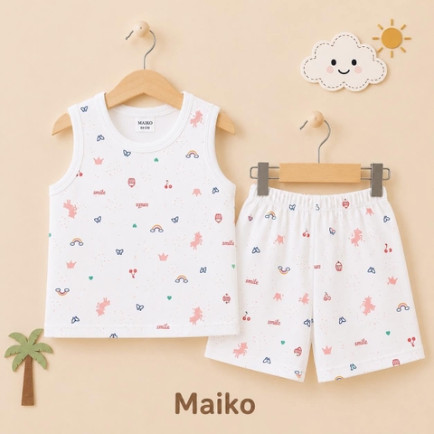 BỘ COTTON 3 LỖ IN TRÀN HÌNH BÉ GÁI 1-5Y