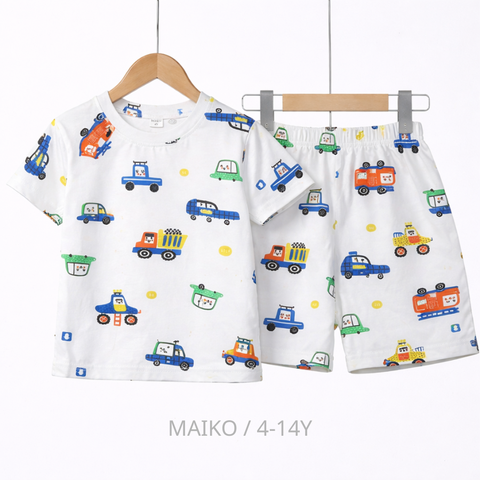 BỘ COTTON CỘC TAY IN TRÀN BÉ TRAI 4-14 TUỔI