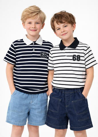 ÁO POLO CỘC TAY SỌC KẺ BÉ TRAI 4-14 TUỔI