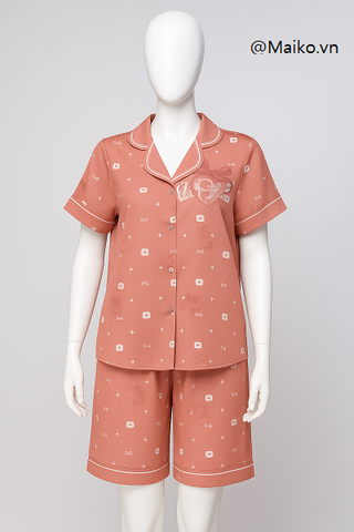 Bộ lụa satin pijama quần lửng áo cộc tay cao cấp BL375