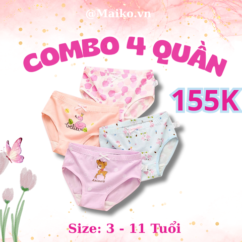 ƯU ĐÃI - COMBO 4 QUẦN CHIP VÁT COTTON BÉ GÁI CV2021