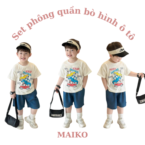 Bộ phông quần bò in hình oto 80/140