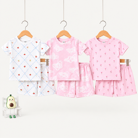[COMBO 3 BỘ] COTTON CỘC TAY BÉ GÁI TỪ 1-5 TUỔI