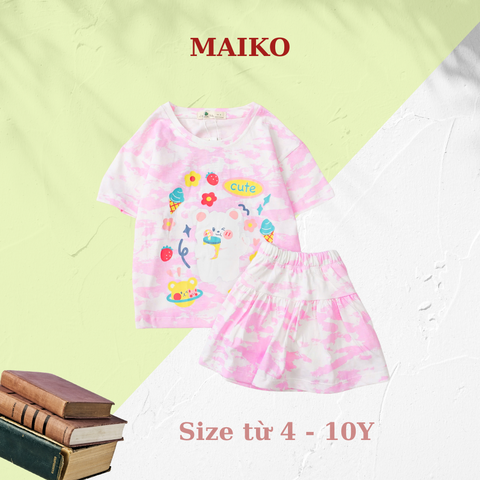 Bộ cotton vải loang chân váy Bé gái từ 15-30kg