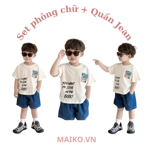 Bộ phông in chữ phối quần Jean 80-140