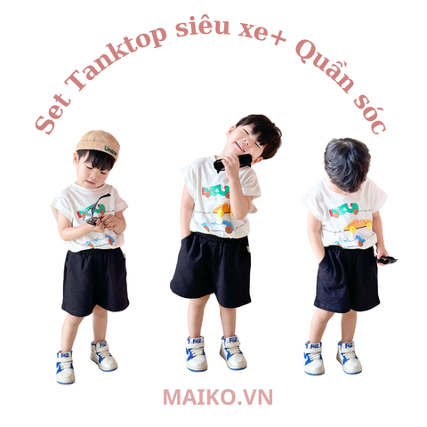 Set tanktop in hinh sieu xe-80-140-Trắng