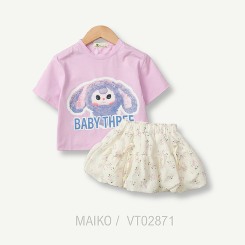 SET ÁO CHÂN VÁY PHỒNG NƠ BABY THREE BÉ GÁI 2-12Y