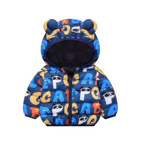 Áo phao có mũ in tràn họa tiết Bé trai Bé gái size 90-130