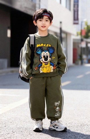 Bộ dài tay bo gấu in Mickey Bé trai/Bé gái sz 110-150