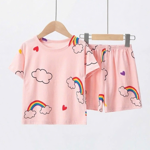 BỘ COTTON CỘC TAY IN TRÀN BÉ GÁI 4-14 TUỔI 