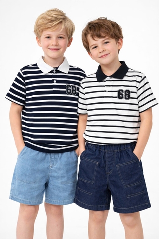 ÁO POLO CỘC TAY SỌC KẺ BÉ TRAI 4-14 TUỔI