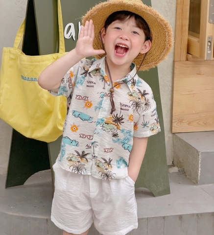 BỘ SƠ MI ĐŨI BÉ TRAI ĐI BIỂN TROPICAL SIZE 80-140