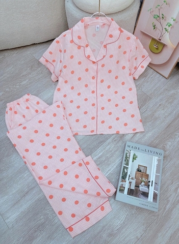 BỘ PIJAMA QUẦN DÀI ÁO CỘC COTTON HÀN