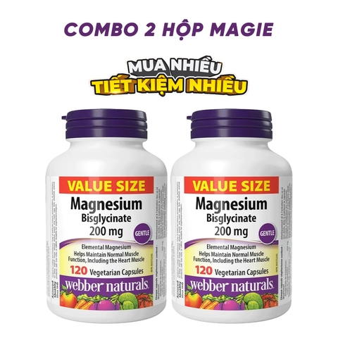 Combo 2 Hũ Webber Naturals Magnesium Bisglycinate 200mg (120 viên)