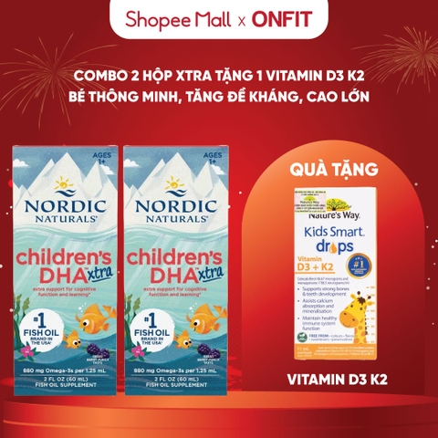 Combo Nordic Naturals 2 Hộp Children's DHA Xtra và 1 Hộp Nature's Way Vitamin D3 K2