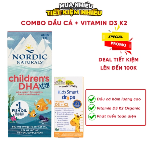 Combo Nordic Naturals DHA Xtra và Nature's Way Vitamin D3 K2 Organic