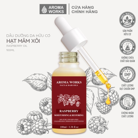Dầu Mâm Xôi Hữu Cơ Dưỡng Da Và Tóc Aroma Works Face & Hair Oil Raspberry