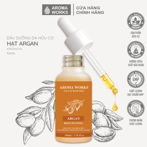 Dầu Argan Hữu Cơ Dưỡng Da Và Tóc  Aroma Works Face & Hair Oil Argan