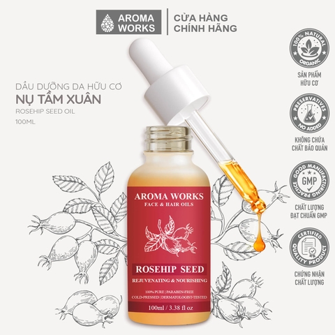 Dầu Nụ Tầm Xuân Dưỡng Da Và Tóc Aroma Works Face & Hair Oil Rosehip Seed