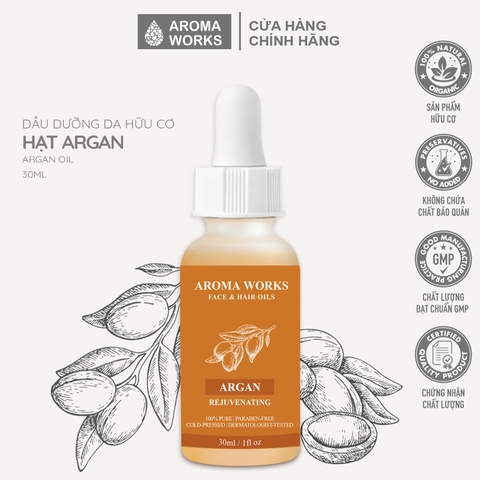 Dầu Argan Hữu Cơ Dưỡng Da Và Tóc  Aroma Works Face & Hair Oil Argan