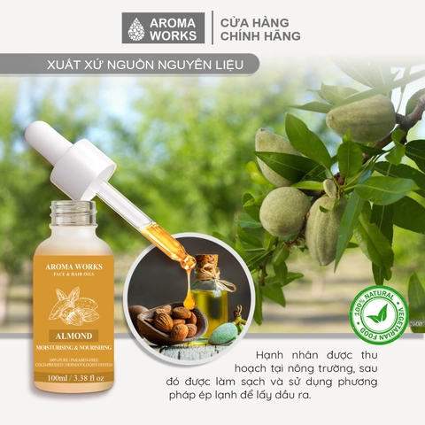 Dầu Hạnh Nhân Hữu Cơ Dưỡng Da Và Tóc Aroma Works Face & Hair Oil Almond