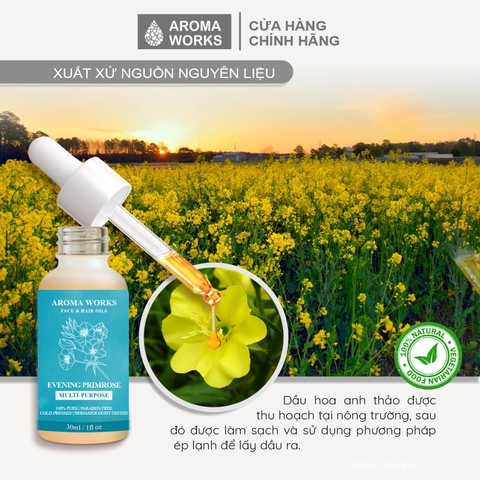 Dầu Hoa Anh Thảo Hữu Cơ Dưỡng Da Và Tóc Aroma Works Face & Hair Oil Evening Primrose