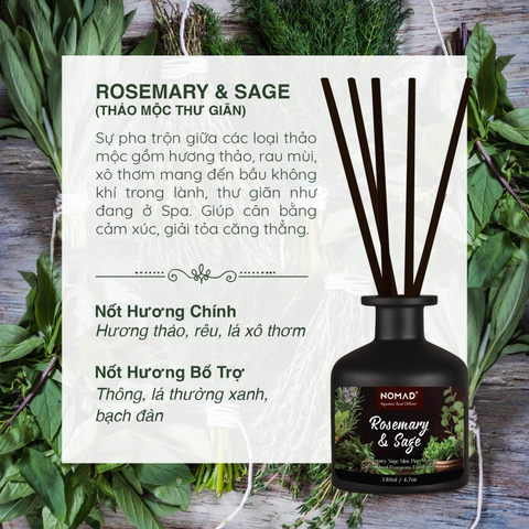 Bộ Tán Hương Que Mây Nomad Reed Diffuser 140ml - Rosemary & Sage