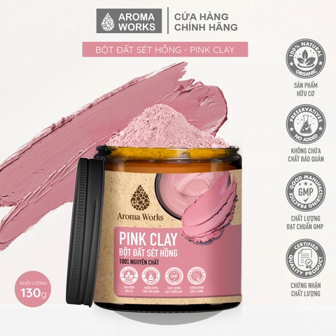 Bột Đất Sét Hồng Nguyên Chất Aroma Works Pink Clay Powder 130g