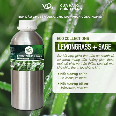 Tinh Dầu Cho Máy Phun Công Nghiệp VO2 Eco Collection - Lemongrass + Sage