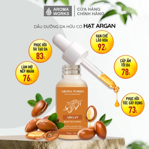 Dầu Argan Hữu Cơ Dưỡng Da Và Tóc  Aroma Works Face & Hair Oil Argan