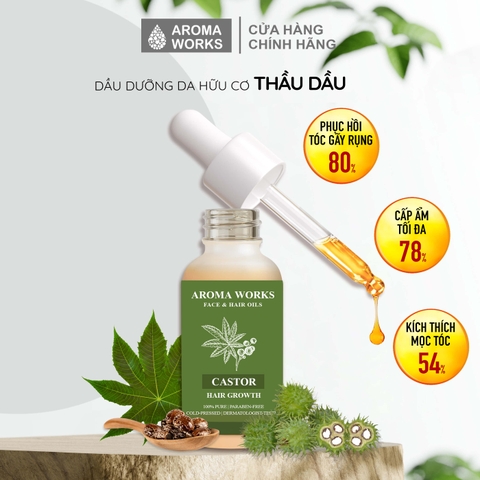 Dầu Thầu Dầu Hữu Cơ Dưỡng Da Và Kích Thích Mọc Tóc Aroma Works Face & Hair Oil Castor