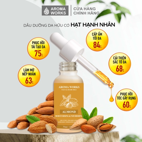 Dầu Hạnh Nhân Hữu Cơ Dưỡng Da Và Tóc Aroma Works Face & Hair Oil Almond