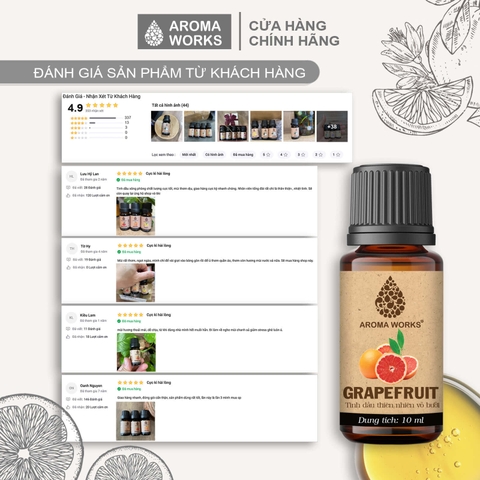 Tinh Dầu Bưởi Thiên Nhiên Thơm Phòng, Dưỡng Tóc Aroma Works Grapfruit