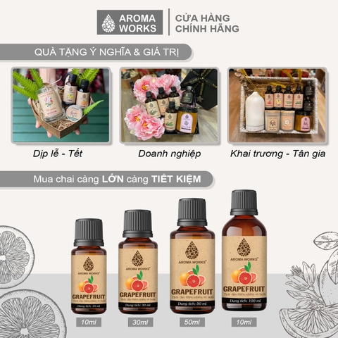 Tinh Dầu Bưởi Thiên Nhiên Thơm Phòng, Dưỡng Tóc Aroma Works Grapfruit